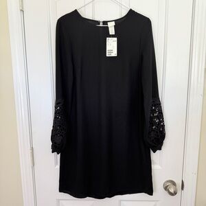 NWT H&M Classic Black Dress with Eyelet Sleeve Detail